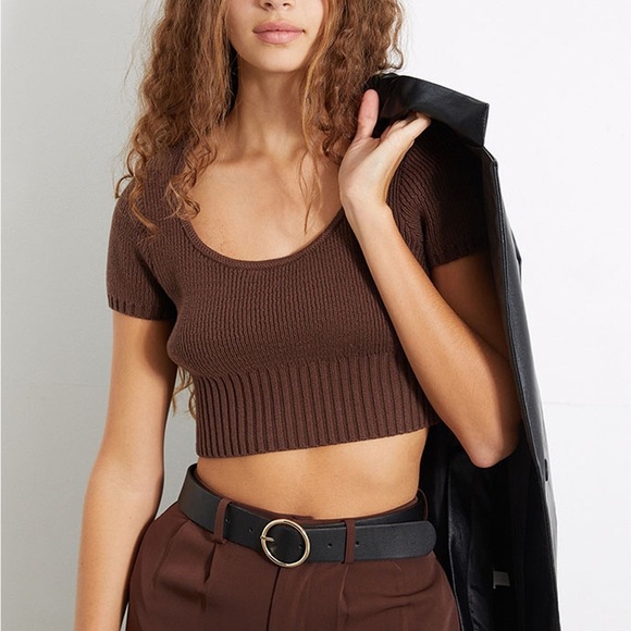 La Hearts Chocolate Ribbed Crop Top - Picture 1 of 2